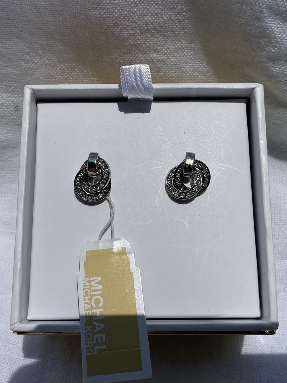 Michael Kors Silver Pave Interlocking Circle Stud Earrings